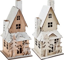 Beleuchtetes Haus mit Schnee - Weihnachtsdeko Weihnachtsszene Holz 28 cm