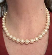 Choker Collar White Faux Pearl Necklace W/Gold Tone Filigree Hook Clasp 17 Long