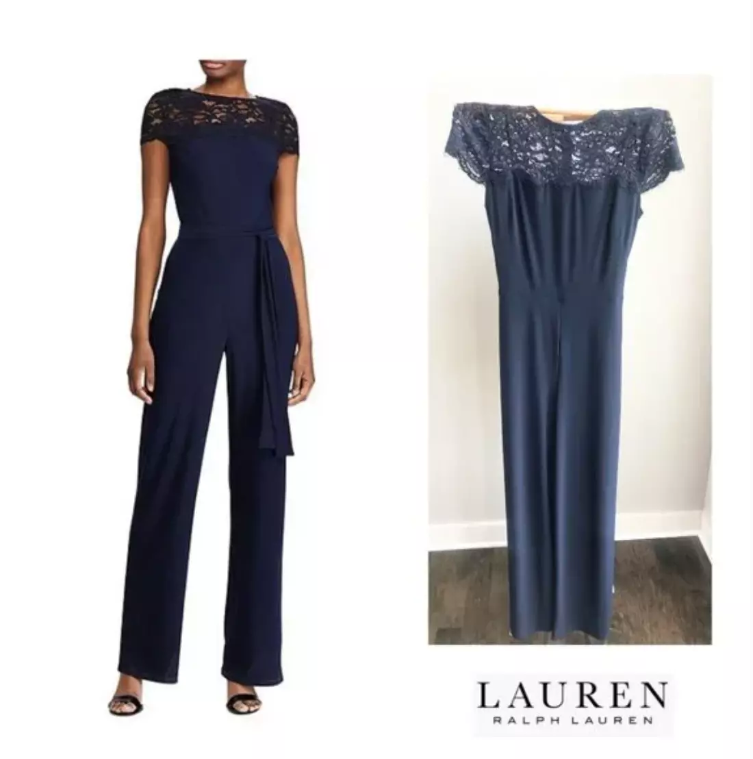 Lauren Ralph Lauren Lace Blue Tie Waist Jumpsuit 8