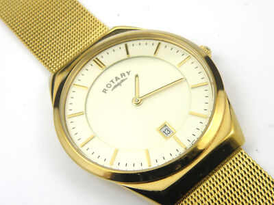 Rotary Mens GB0261303 Gold Plated Slimline Mesh Strap Quartz Wrist 
