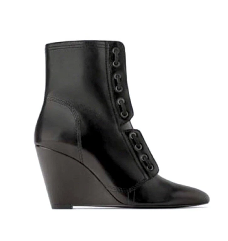 Botines Zara SRPLS Cuero Real Cuña Alta Negros Cremallera Talla US 8/39 Foto 2 de 4