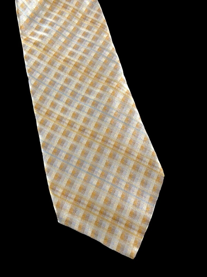 Corbata Tino Cosma 100% Seda Plata Gris Dorado Cuadros Hecha en Italia Boda Formal Foto 3 de 4