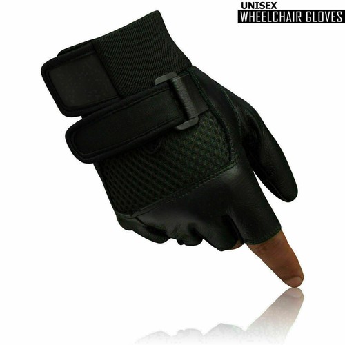Leather Wheelchair Mobility Disability Fingerless Gloves Full Thumb Glove UNISEX - Picture 3 of 5