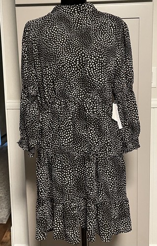 NWT Emma & Michelle Dress Large Black & Tan Ruffed Bottom Long Sleeve High Neck - Picture 7 of 18