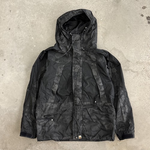 A Bathing Ape Men's Camouflage Jacket Hooded Large Black Camo Full Zip