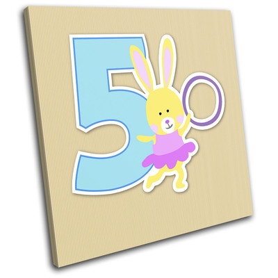 Nursery Animals Numbers 5 For Kids Room SINGLE Leinwand Wand Kunst Bild drucken