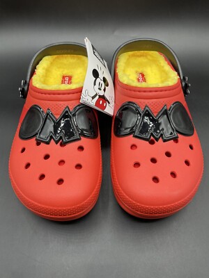 New Crocs Classic Lined Red Clogs Shoes Disney Mickey Mouse