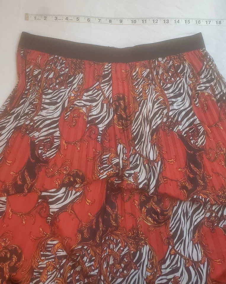 Peter Nygard Women's Size L Red Zebra Multi Print Accordion Fold Maxi Skirt - Image 4 of 4
