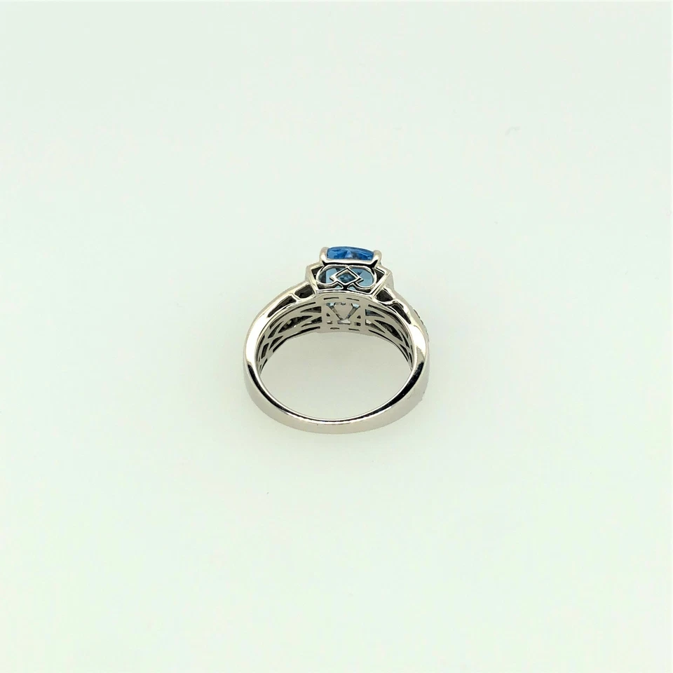 Anillo LeVian Oro Blanco 14K Topacio Azul H-I SI2 Chocolate Diamante 2.29 cts Talla 6 Foto 4 de 4