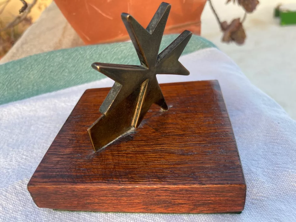 Antique Art Deco Bronze Order Malta Cross Visit Business Card Holder Paperweight - Image 3 of 4