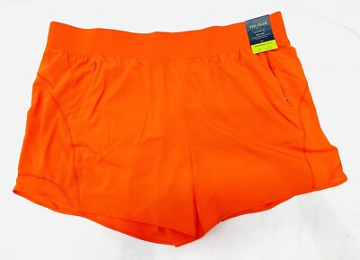 NWT TEK GEAR Women Mid Rise Drawstring Pockets Workout Orange Shorts Plus Sz 3X