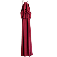 Lush Layered Strappy Maxi Dress Med Chiffon Gown Romantic Classic Halter Ruffle