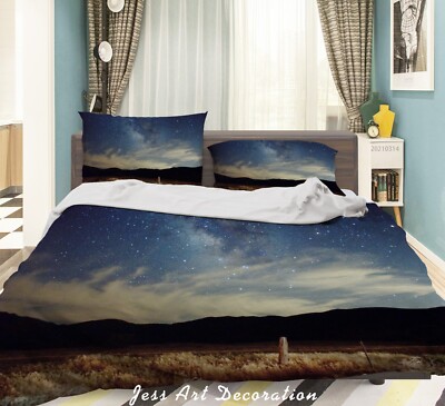 3D Night Sky Clouds Grass Mountains Quilt Cover Set Bedding Sets Pillowcases 64
