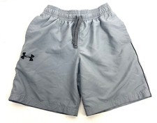 Under Armour Boys Heat Gear Grey Logo Shorts Drawstring Mesh Loose SZ YSM JP CH