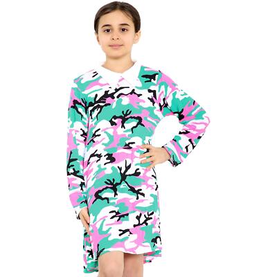 neon camo dress Kids Girls Camo Neon Pink Swing Dress Peter Pan Collar Camo Print Skater  Dresses