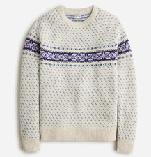 NWT J Crew 100% Lambswool Fair Isle Donegal Sweater in Ivory
