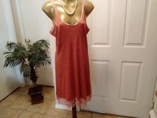 Womans Vintage Full Slip Dress Chemise European Rust w/Lace Trim SZ M