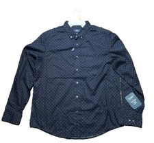 George LS Poplin Cotton Shirt Size L 42-44 Men's Blue W/ White Dots