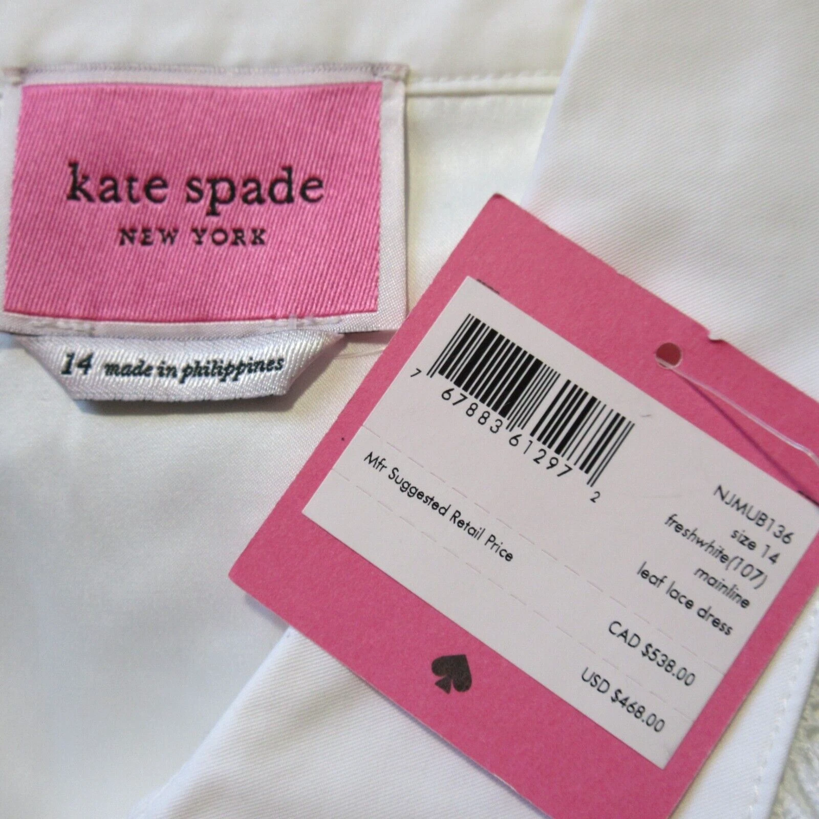 Abito camicia nuovo con etichette Kate Spade New York pizzo foglia in fresco bianco bottoni davanti 14