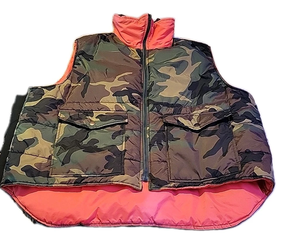 VTG Reversible Camo Vest Size XL Woodland / Hunters Orange Nylon Hunting Coat - Image 4 of 4