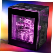 Lighted Up Tip Jar for Money with Lock and LED Light Acrylic Donation Box with