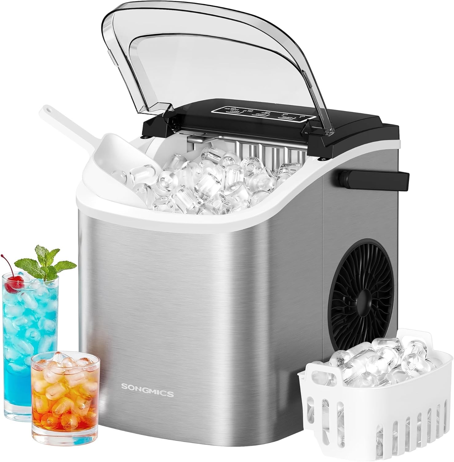 SONGMICS Ice Maker Countertop 12kg/24h 9 Cubes in 6 Mins Self Cleaning Silver Gr