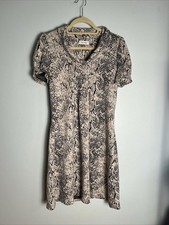 Calvin Klein Dress Midi Puff Sleeve Black Cream Cowl Neck Soft Stretch 8