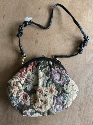 Vintage Floral Tapestry Bag Leather Strap 80s 90s Cottagecore Boho - Image 1 of 4