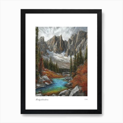 Rocky Mountains Usa Pencil Sketch 3 Framed Wall Art Poster Canvas Print Picture