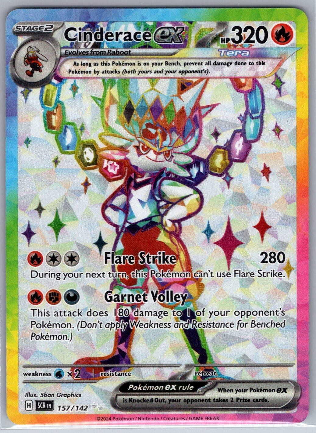 Cinderace ex 157/142 Ultra Rare Stellar Crown Pokemon Holo Graphics FR-1