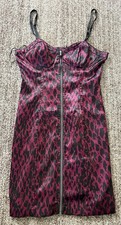 GUESS Stretch Magenta Purple Leopard Print Sexy Dress Zip-Up Size 3