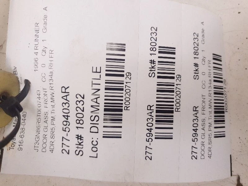Puerta delantera derecha pasajero vidrio bronce se adapta a 96-98 4 RUNNER Foto 4 de 4