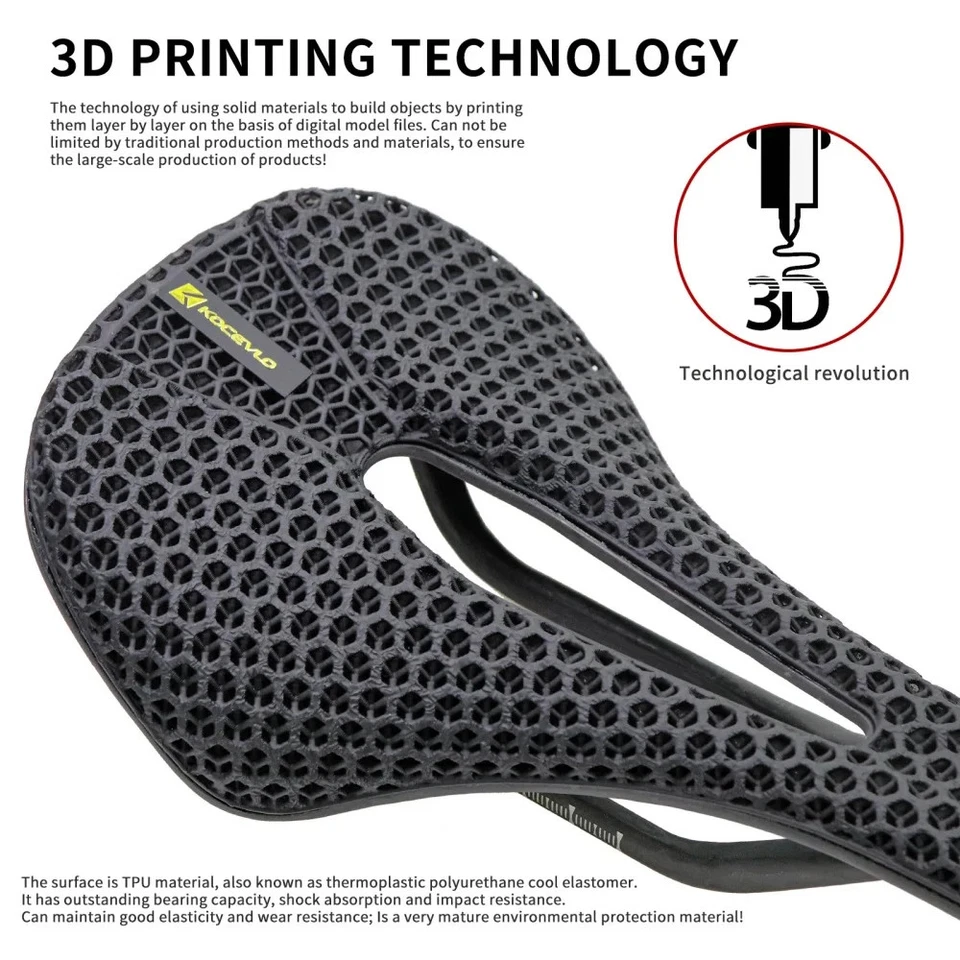 3D 打印碳纤维自行车鞍座适用于 XC 公路砾石山地车骑行鞍座黑色 — 第 3/4 张图片
