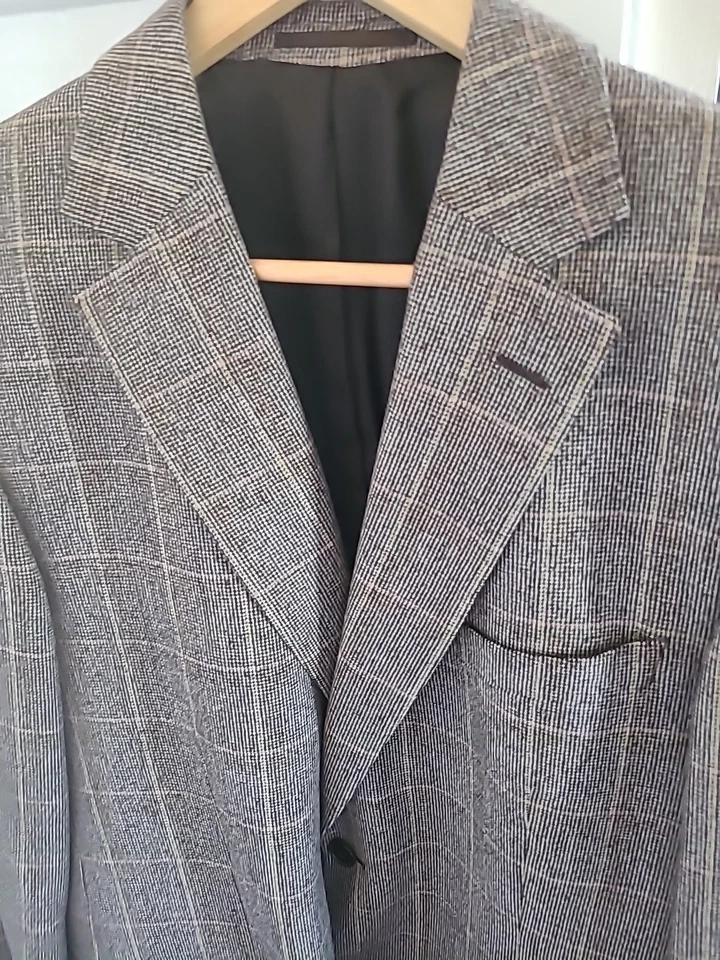 Jaeger Mens Wool Double Breasted Checked Blazer Size 42 Grey - Image 3 of 4