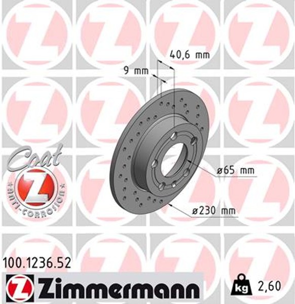 2X Zimmermann Bremsscheibe Sport Z 100.1236.52 FüR Audi A3 TT VW A2 A1 Golf Polo-image
