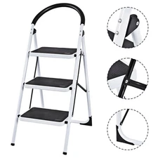 Folding 3 Steps Stepladder w/Platform & Handrail, Up to 331 lbs