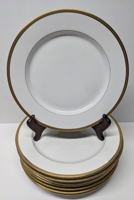 Set of 8 T&V Tressemanes & Vogt Limoges Dinner Plate Gold Band Pen Line 10 3/4''