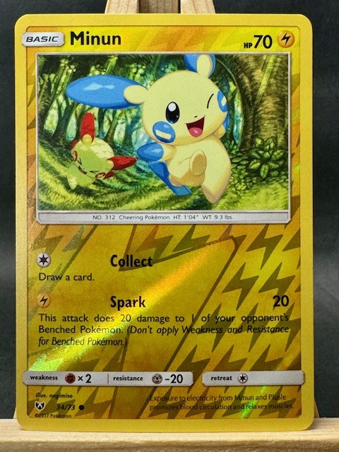 Minun Reverse Holo Pokemon Trading Card Game Shining Legends 34/73 NM