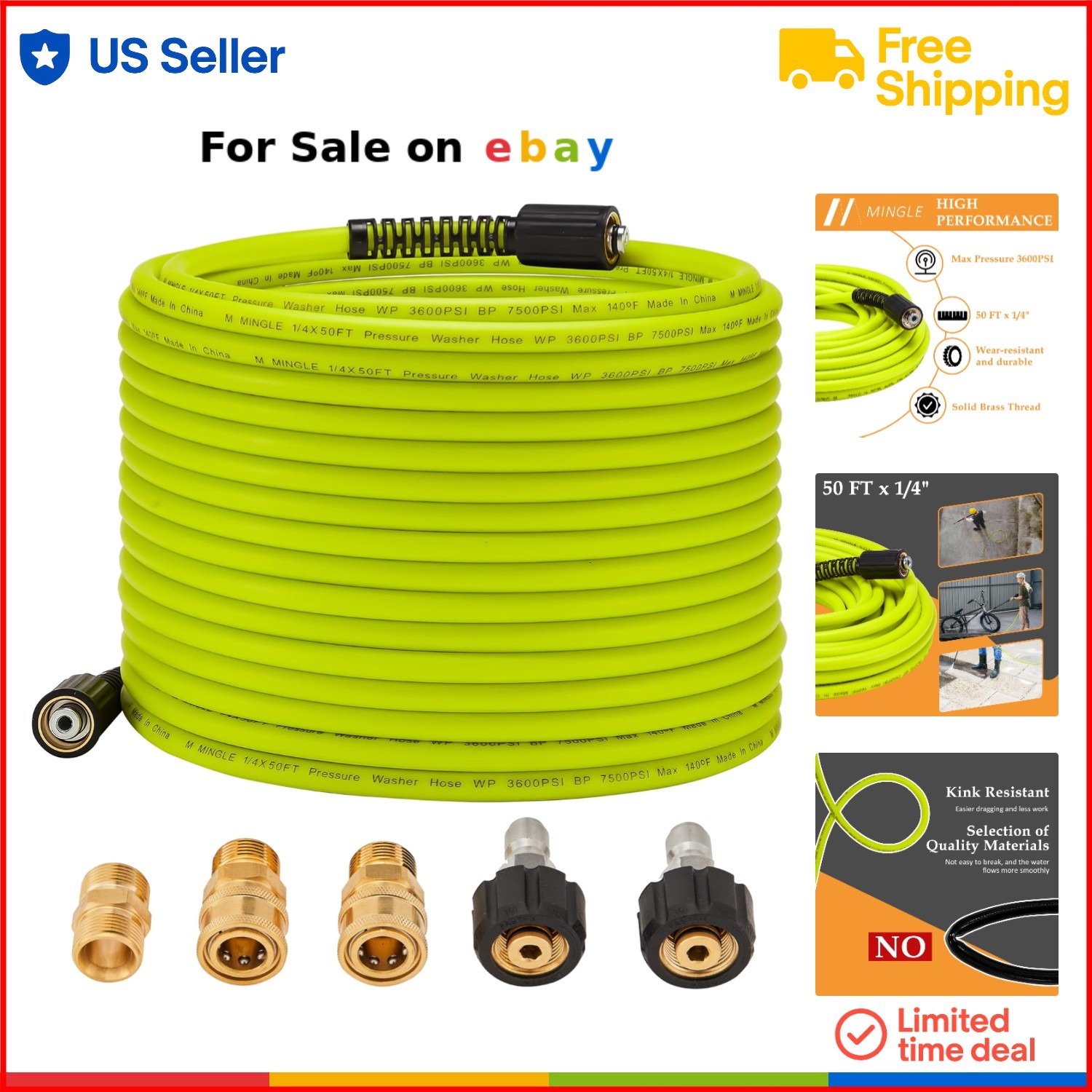 50 FT 1/4 Inch High Pressure Washer Hose Replacement Kit