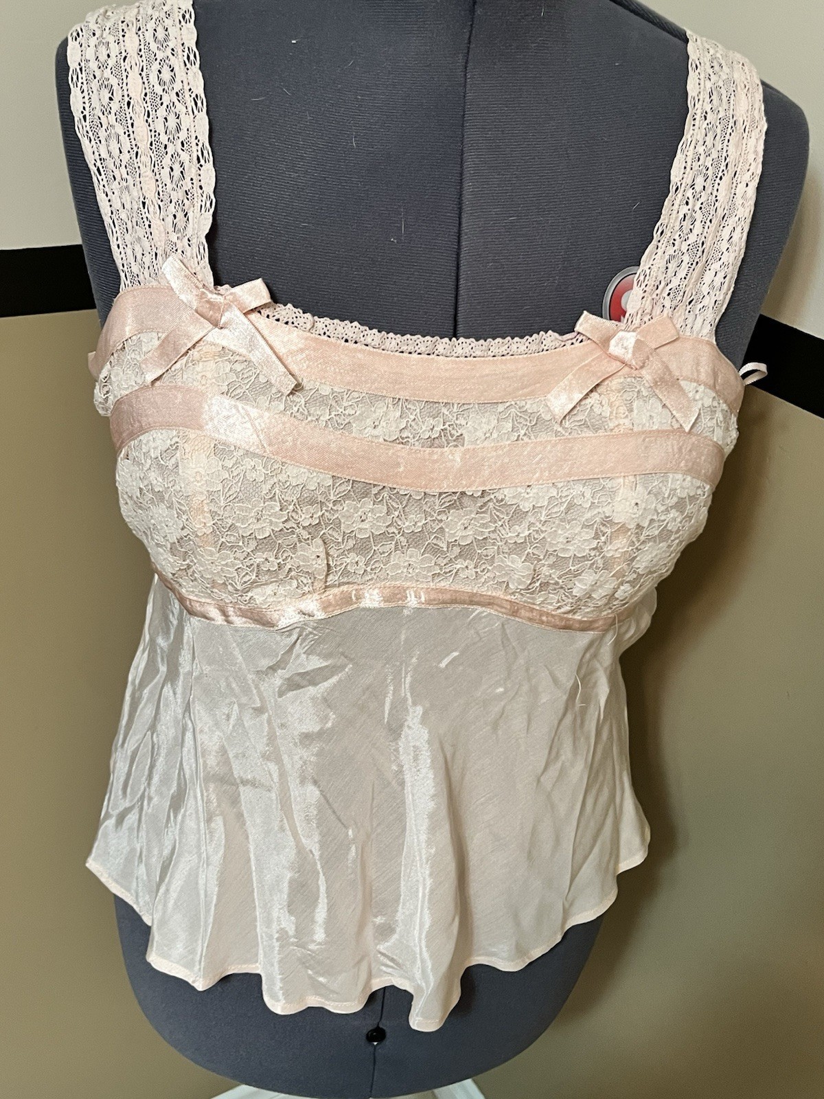 Free People Pink Satin Lace Coquette Babydoll Cami Top Whimsigoth Fairy Sexy L