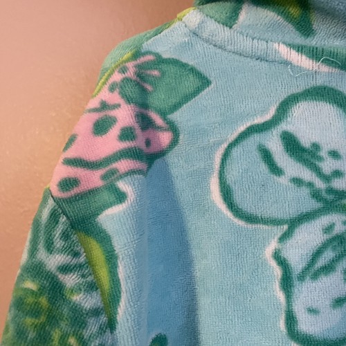 LILLY PULITZER Frog Print Terry Cloth Hoodie Full Zip Size 10 Girls Top Teal - Picture 7 of 11