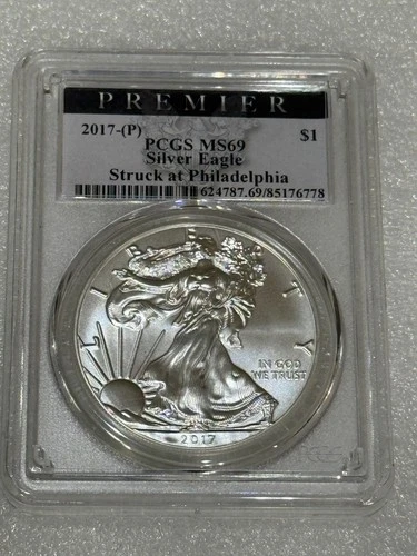 2017 (P) Silver Eagle PCGS MS69 ~~ Premier Label ~~ No Spots ~~ (778)