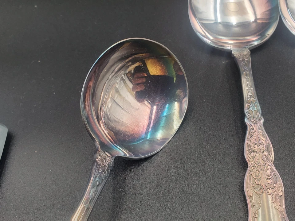 Juegos de 6 Wm. Cucharas Gumbo redondas Rogers ALHAMBRA plateadas de 6 7/8 pulgadas Foto 3 de 4