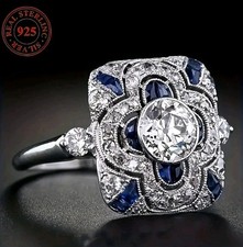 S925 sterling silver square design cubic zirconia ringSize 6