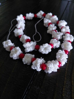 Faux Popcorn & Wood Beads | Crochet Primitive Holiday Garland  | Old-Fashioned
