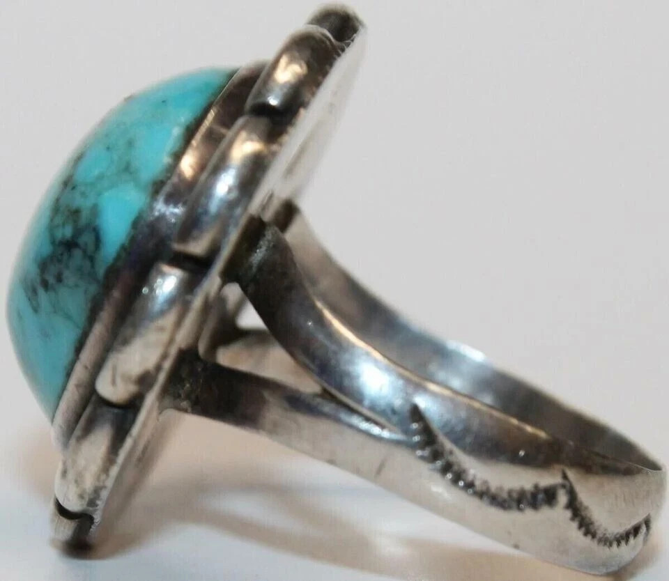A0545 - Large Solid Silver Ring with Turquoise - … - image 5