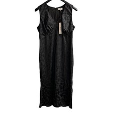 BCBG New York Y2K Dress Womens 12 Black Floral Satin Babydoll Midi Fairy Whimsy