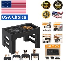 Height Adjustable 2-in-1 Elevated Dog Bowl with Spill Proof Water Feeder