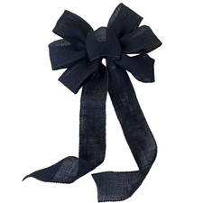 Wired Black Burlap Wreath Bow - 10" Wide x 18" Long, Halloween, Fall
