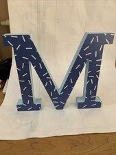 Letter Wooden M Plaque Wall Home Office Blue With White Confetti C7